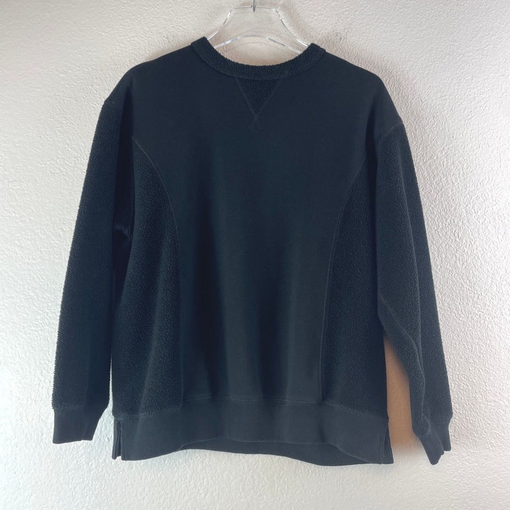 Aerie Sweatshirt Women XXS Black Mixed Media Terry Cloth Panel Crewneck Pullover